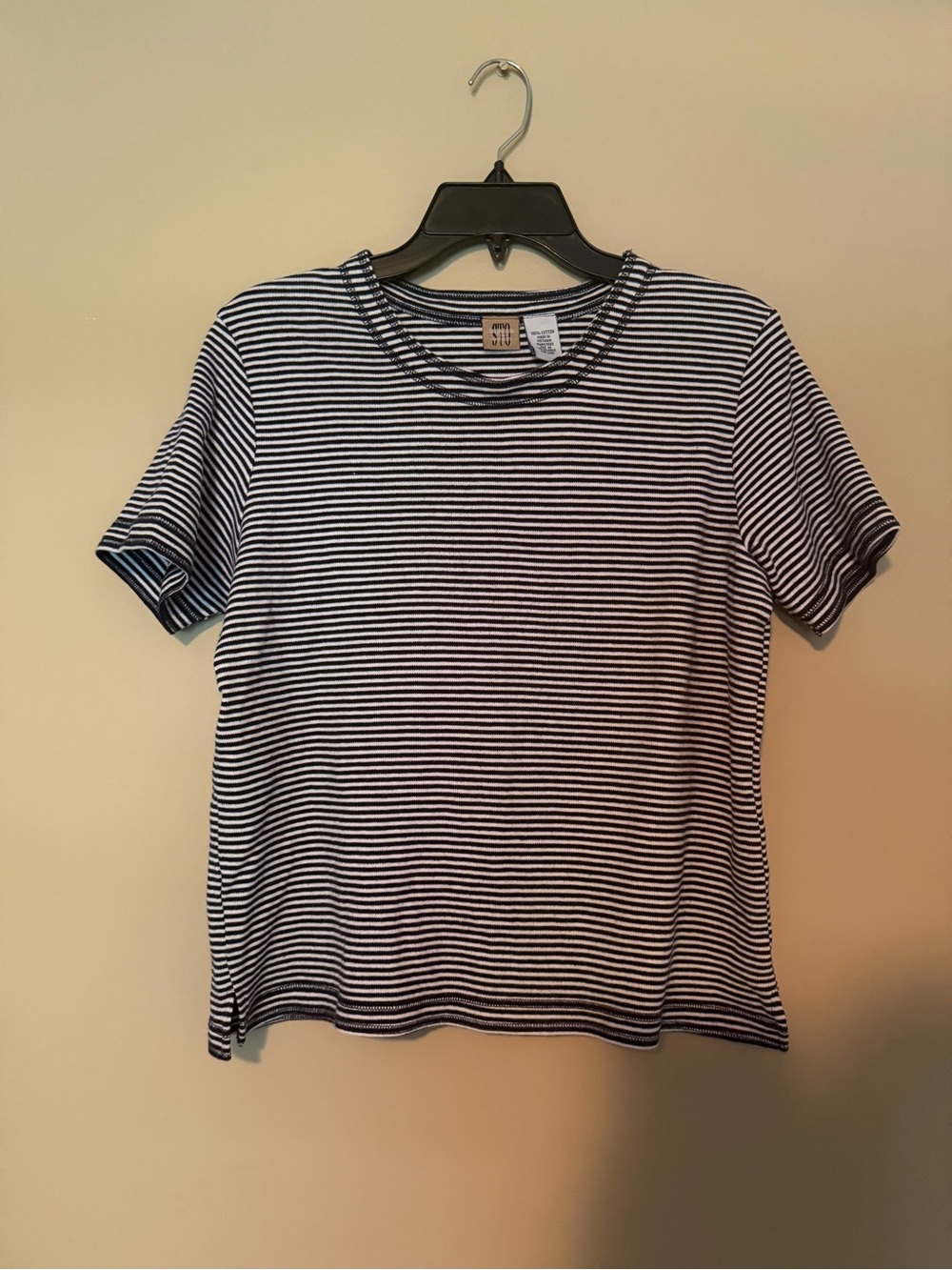 100% Cotton Everyday Navy and White Striped Short Sleeve Tee